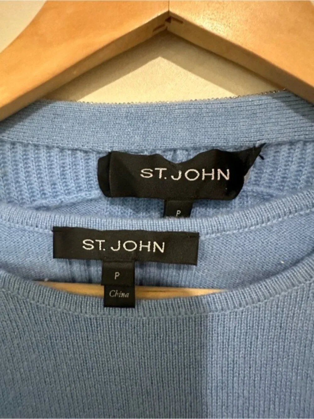 St. John Blue Cashmere 2-Piece Long Cardigan & Shell Set Petite P